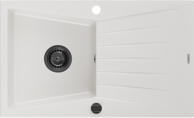 Mexen Cesar  konyhai mosogató gránit 1 medence+csepegtetö+ pop up szifon  775 x 470 mm, fehér , szifon  fekete  - 6514771010-20-B 1 medencés