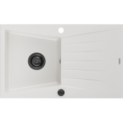 Mexen Cesar  konyhai mosogató gránit 1 medence+csepegtetö+ pop up szifon  775 x 470 mm, fehér , szifon  fekete  - 6514771010-20-B 1 medencés 1 medencés 406959 Mexen