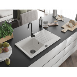Mexen Cesar  konyhai mosogató gránit 1 medence+csepegtetö+ pop up szifon  775 x 470 mm, fehér , szifon  fekete  - 6514771010-20-B 1 medencés 1 medencés 406959 Mexen