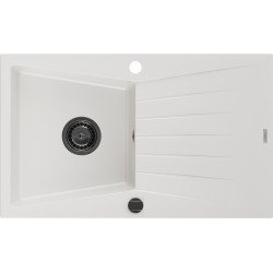 Mexen Cesar  konyhai mosogató gránit 1 medence+csepegtetö+ pop up szifon  775 x 470 mm, fehér , szifon  fekete  - 6514771010-20-B 1 medencés 1 medencés 406959 Mexen