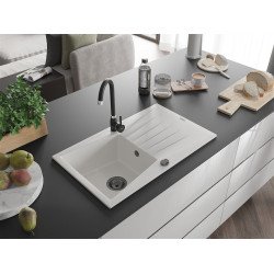 Mexen Cesar  konyhai mosogató gránit 1 medence+csepegtetö+ pop up szifon  775 x 470 mm, fehér , szifon  fekete  - 6514771010-20-B 1 medencés 1 medencés 406959 Mexen