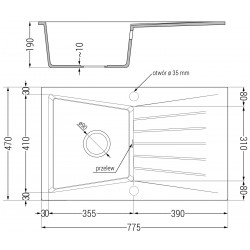 Mexen Cesar  konyhai mosogató gránit 1 medence+csepegtetö+ pop up szifon  775 x 470 mm, beige, szifon  fekete  - 6514771010-69-B 1 medencés