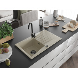 Mexen Cesar  konyhai mosogató gránit 1 medence+csepegtetö+ pop up szifon  775 x 470 mm, beige, szifon  fekete  - 6514771010-69-B 1 medencés 1 medencés 406959 Mexen