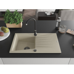 Mexen Cesar  konyhai mosogató gránit 1 medence+csepegtetö+ pop up szifon  775 x 470 mm, beige, szifon  fekete  - 6514771010-69-B 1 medencés