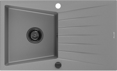 Mexen Cesar  konyhai mosogató gránit 1 medence+csepegtetö+ pop up szifon  775 x 470 mm, szürke , szifon  fekete  - 6514771010-71-B 1 medencés