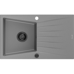 Mexen Cesar  konyhai mosogató gránit 1 medence+csepegtetö+ pop up szifon  775 x 470 mm, szürke , szifon  fekete  - 6514771010-71-B 1 medencés 1 medencés 406959 Mexen