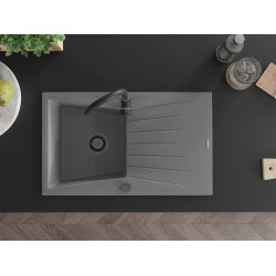 Mexen Cesar  konyhai mosogató gránit 1 medence+csepegtetö+ pop up szifon  775 x 470 mm, szürke , szifon  fekete  - 6514771010-71-B 1 medencés