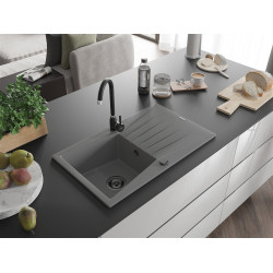 Mexen Cesar  konyhai mosogató gránit 1 medence+csepegtetö+ pop up szifon  775 x 470 mm, szürke , szifon  fekete  - 6514771010-71-B 1 medencés 1 medencés 406959 Mexen