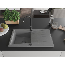 Mexen Cesar  konyhai mosogató gránit 1 medence+csepegtetö+ pop up szifon  775 x 470 mm, szürke , szifon  fekete  - 6514771010-71-B 1 medencés