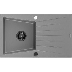 Mexen Cesar  konyhai mosogató gránit 1 medence+csepegtetö+ pop up szifon  775 x 470 mm, szürke , szifon  fekete  - 6514771010-71-B 1 medencés 1 medencés 406959 Mexen