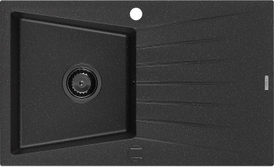 Mexen Cesar  konyhai mosogató gránit 1 medence+csepegtetö+ pop up szifon  775 x 470 mm, fekete / króm, szifon  fekete  - 6514771010-73-B 1 medencés
