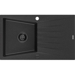 Mexen Cesar  konyhai mosogató gránit 1 medence+csepegtetö+ pop up szifon  775 x 470 mm, fekete / króm, szifon  fekete  - 6514771010-73-B 1 medencés 1 medencés 406959 Mexen