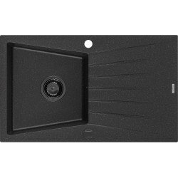 Mexen Cesar  konyhai mosogató gránit 1 medence+csepegtetö+ pop up szifon  775 x 470 mm, fekete / króm, szifon  fekete  - 6514771010-73-B 1 medencés 1 medencés 406959 Mexen