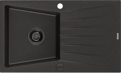 Mexen Cesar  konyhai mosogató gránit 1 medence+csepegtetö+ pop up szifon  775 x 470 mm, fekete / arany, szifon  fekete  - 6514771010-75-B 1 medencés