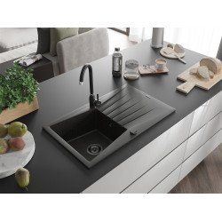 Mexen Cesar  konyhai mosogató gránit 1 medence+csepegtetö+ pop up szifon  775 x 470 mm, fekete / arany, szifon  fekete  - 6514771010-75-B 1 medencés 1 medencés 406959 Mexen