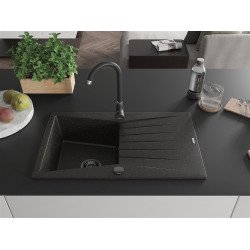 Mexen Cesar  konyhai mosogató gránit 1 medence+csepegtetö+ pop up szifon  775 x 470 mm, fekete / arany, szifon  fekete  - 6514771010-75-B 1 medencés