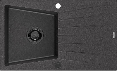 Mexen Cesar  konyhai mosogató gránit 1 medence+csepegtetö+ pop up szifon  775 x 470 mm, fekete köhatasu, szifon  fekete  - 6514771010-76-B 1 medencés