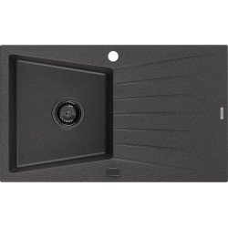 Mexen Cesar  konyhai mosogató gránit 1 medence+csepegtetö+ pop up szifon  775 x 470 mm, fekete köhatasu, szifon  fekete  - 6514771010-76-B 1 medencés 1 medencés 406959 Mexen