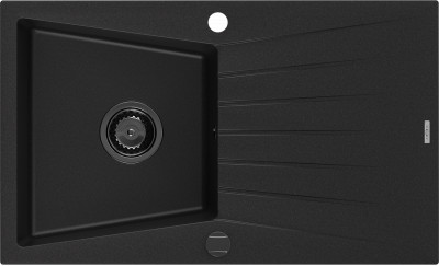 Mexen Cesar  konyhai mosogató gránit 1 medence+csepegtetö+ pop up szifon  775 x 470 mm, fekete , szifon  fekete  - 6514771010-77-B 1 medencés