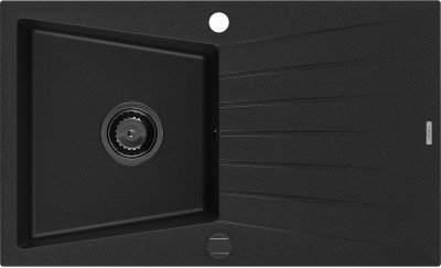 Mexen Cesar  konyhai mosogató gránit 1 medence+csepegtetö+ pop up szifon  775 x 470 mm, fekete , szifon  fekete  - 6514771010-77-B 1 medencés