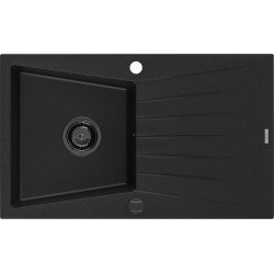 Mexen Cesar  konyhai mosogató gránit 1 medence+csepegtetö+ pop up szifon  775 x 470 mm, fekete , szifon  fekete  - 6514771010-77-B 1 medencés 1 medencés 406959 Mexen