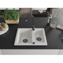 Mexen Carlos  konyhai mosogató gránit 1,5  medence+ pop up szifon 582 x 475 mm, fehér , szifon  fekete  - 6518581500-20-B 1,5 medencés