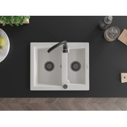 Mexen Carlos  konyhai mosogató gránit 1,5  medence+ pop up szifon 582 x 475 mm, fehér , szifon  fekete  - 6518581500-20-B 1,5 medencés