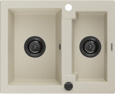 Mexen Carlos  konyhai mosogató gránit 1,5  medence+ pop up szifon 582 x 475 mm, beige, szifon  fekete  - 6518581500-69-B 1,5 medencés