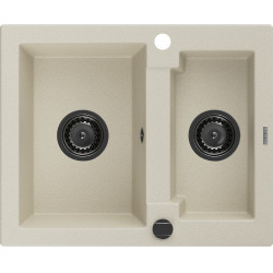 Mexen Carlos  konyhai mosogató gránit 1,5  medence+ pop up szifon 582 x 475 mm, beige, szifon  fekete  - 6518581500-69-B 1,5 medencés 1,5 medencés 406959 Mexen
