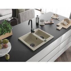 Mexen Carlos  konyhai mosogató gránit 1,5  medence+ pop up szifon 582 x 475 mm, beige, szifon  fekete  - 6518581500-69-B 1,5 medencés 1,5 medencés 406959 Mexen