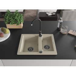 Mexen Carlos  konyhai mosogató gránit 1,5  medence+ pop up szifon 582 x 475 mm, beige, szifon  fekete  - 6518581500-69-B 1,5 medencés