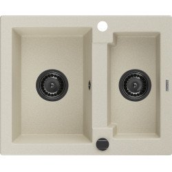 Mexen Carlos  konyhai mosogató gránit 1,5  medence+ pop up szifon 582 x 475 mm, beige, szifon  fekete  - 6518581500-69-B 1,5 medencés 1,5 medencés 406959 Mexen