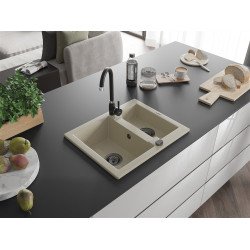Mexen Carlos  konyhai mosogató gránit 1,5  medence+ pop up szifon 582 x 475 mm, beige, szifon  fekete  - 6518581500-69-B 1,5 medencés 1,5 medencés 406959 Mexen
