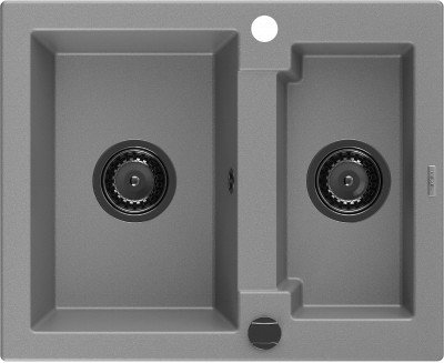 Mexen Carlos  konyhai mosogató gránit 1,5  medence+ pop up szifon 582 x 475 mm, szürke , szifon  fekete  - 6518581500-71-B 1,5 medencés