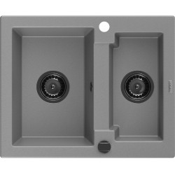 Mexen Carlos  konyhai mosogató gránit 1,5  medence+ pop up szifon 582 x 475 mm, szürke , szifon  fekete  - 6518581500-71-B 1,5 medencés 1,5 medencés 406959 Mexen