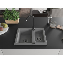 Mexen Carlos  konyhai mosogató gránit 1,5  medence+ pop up szifon 582 x 475 mm, szürke , szifon  fekete  - 6518581500-71-B 1,5 medencés