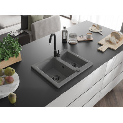 Mexen Carlos  konyhai mosogató gránit 1,5  medence+ pop up szifon 582 x 475 mm, szürke , szifon  fekete  - 6518581500-71-B 1,5 medencés 1,5 medencés 406959 Mexen