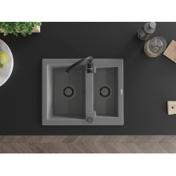 Mexen Carlos  konyhai mosogató gránit 1,5  medence+ pop up szifon 582 x 475 mm, szürke , szifon  fekete  - 6518581500-71-B 1,5 medencés