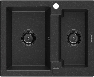 Mexen Carlos  konyhai mosogató gránit 1,5  medence+ pop up szifon 582 x 475 mm, fekete / króm, szifon  fekete  - 6518581500-73-B 1,5 medencés