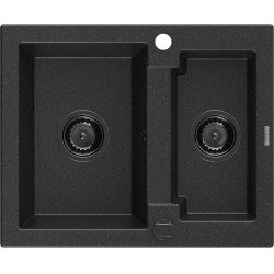 Mexen Carlos  konyhai mosogató gránit 1,5  medence+ pop up szifon 582 x 475 mm, fekete / króm, szifon  fekete  - 6518581500-73-B 1,5 medencés 1,5 medencés 406959 Mexen