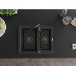 Mexen Carlos  konyhai mosogató gránit 1,5  medence+ pop up szifon 582 x 475 mm, fekete / arany, szifon  fekete  - 6518581500-75-B 1,5 medencés