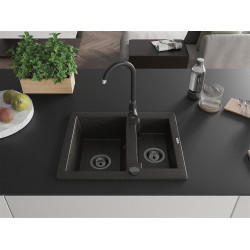 Mexen Carlos  konyhai mosogató gránit 1,5  medence+ pop up szifon 582 x 475 mm, fekete / arany, szifon  fekete  - 6518581500-75-B 1,5 medencés