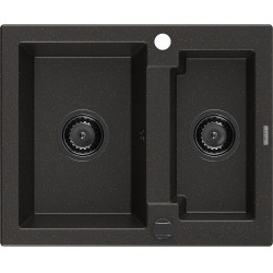 Mexen Carlos  konyhai mosogató gránit 1,5  medence+ pop up szifon 582 x 475 mm, fekete / arany, szifon  fekete  - 6518581500-75-B 1,5 medencés 1,5 medencés 406959 Mexen