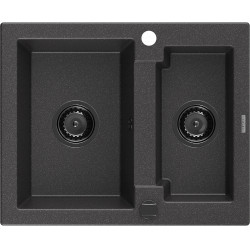 Mexen Carlos  konyhai mosogató gránit 1,5  medence+ pop up szifon 582 x 475 mm, fekete köhatasu, szifon  fekete  - 6518581500-76-B 1,5 medencés 1,5 medencés 406959 Mexen