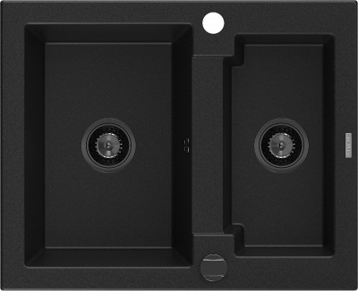 Mexen Carlos  konyhai mosogató gránit 1,5  medence+ pop up szifon 582 x 475 mm, fekete , szifon  fekete  - 6518581500-77-B 1,5 medencés
