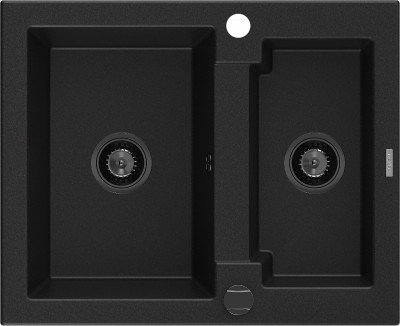Mexen Carlos  konyhai mosogató gránit 1,5  medence+ pop up szifon 582 x 475 mm, fekete , szifon  fekete  - 6518581500-77-B 1,5 medencés