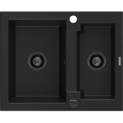 Mexen Carlos  konyhai mosogató gránit 1,5  medence+ pop up szifon 582 x 475 mm, fekete , szifon  fekete  - 6518581500-77-B 1,5 medencés 1,5 medencés 406959 Mexen