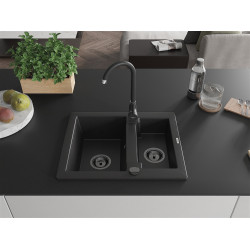 Mexen Carlos  konyhai mosogató gránit 1,5  medence+ pop up szifon 582 x 475 mm, fekete , szifon  fekete  - 6518581500-77-B 1,5 medencés