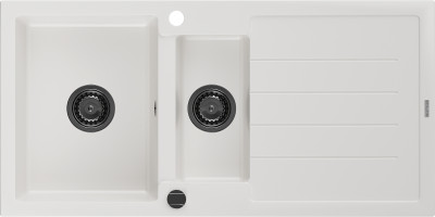 Mexen Andres  konyhai mosogató gránit 1,5 medence+csepegtetö+ pop up szifon  1000 x 500 mm, fehér , szifon  fekete  - 6515101510-20-B 1,5 medencés