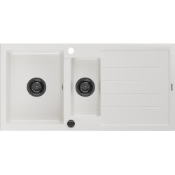 Mexen Andres  konyhai mosogató gránit 1,5 medence+csepegtetö+ pop up szifon  1000 x 500 mm, fehér , szifon  fekete  - 6515101510-20-B 1,5 medencés 1,5 medencés 406959 Mexen